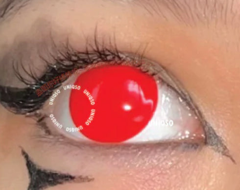 【ブラインド】レッド UV(ブラックライト対応)【視界減少】- SFX-EYES 全眼カラコン 特殊カラコン コスプレ ハロウイン オーダーメイド アニメ 漫画 度付き 度入り 度あり